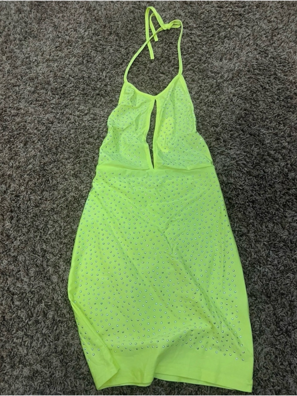 Daisy Neon Lime Green Halter Bodycon Dress with Rhinestones